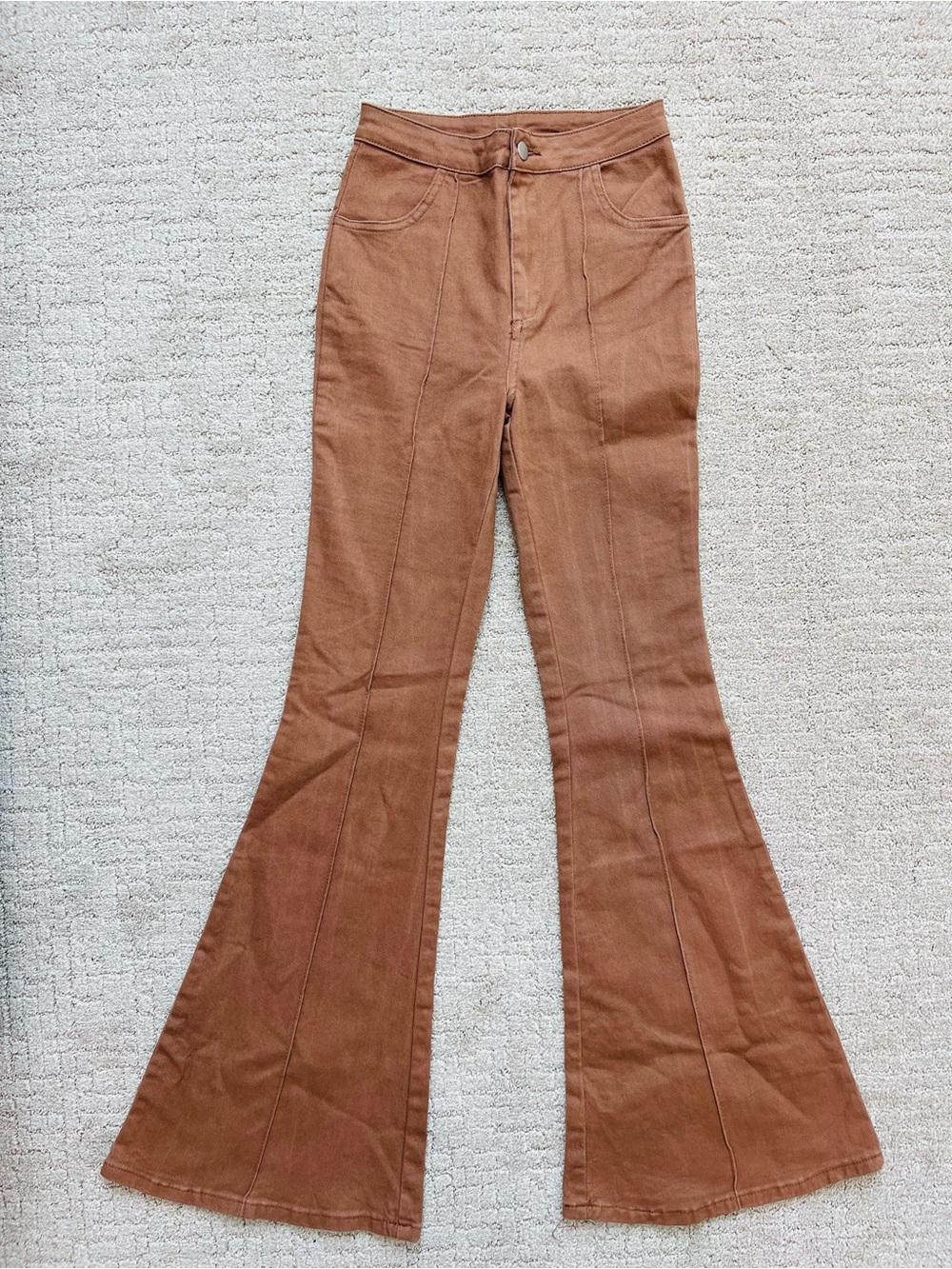 High-Waist Flared Pants in Rust Brown
